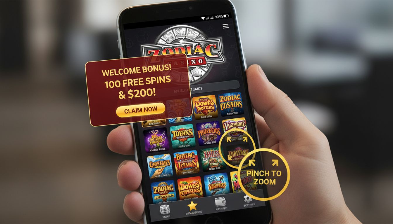 Mobile UI showing bottom nav and promo overlay